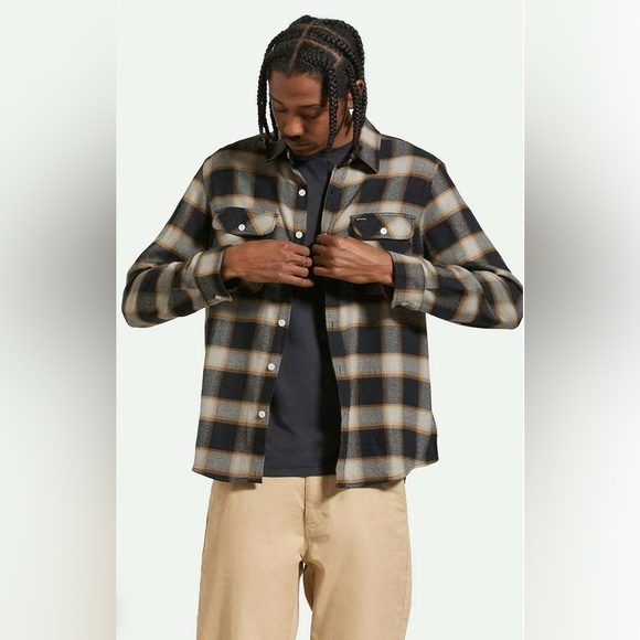 Brixton 20th Anniversary Bowery Flannel Shirt Black/Cream - Size M NWT - Picture 1 of 16